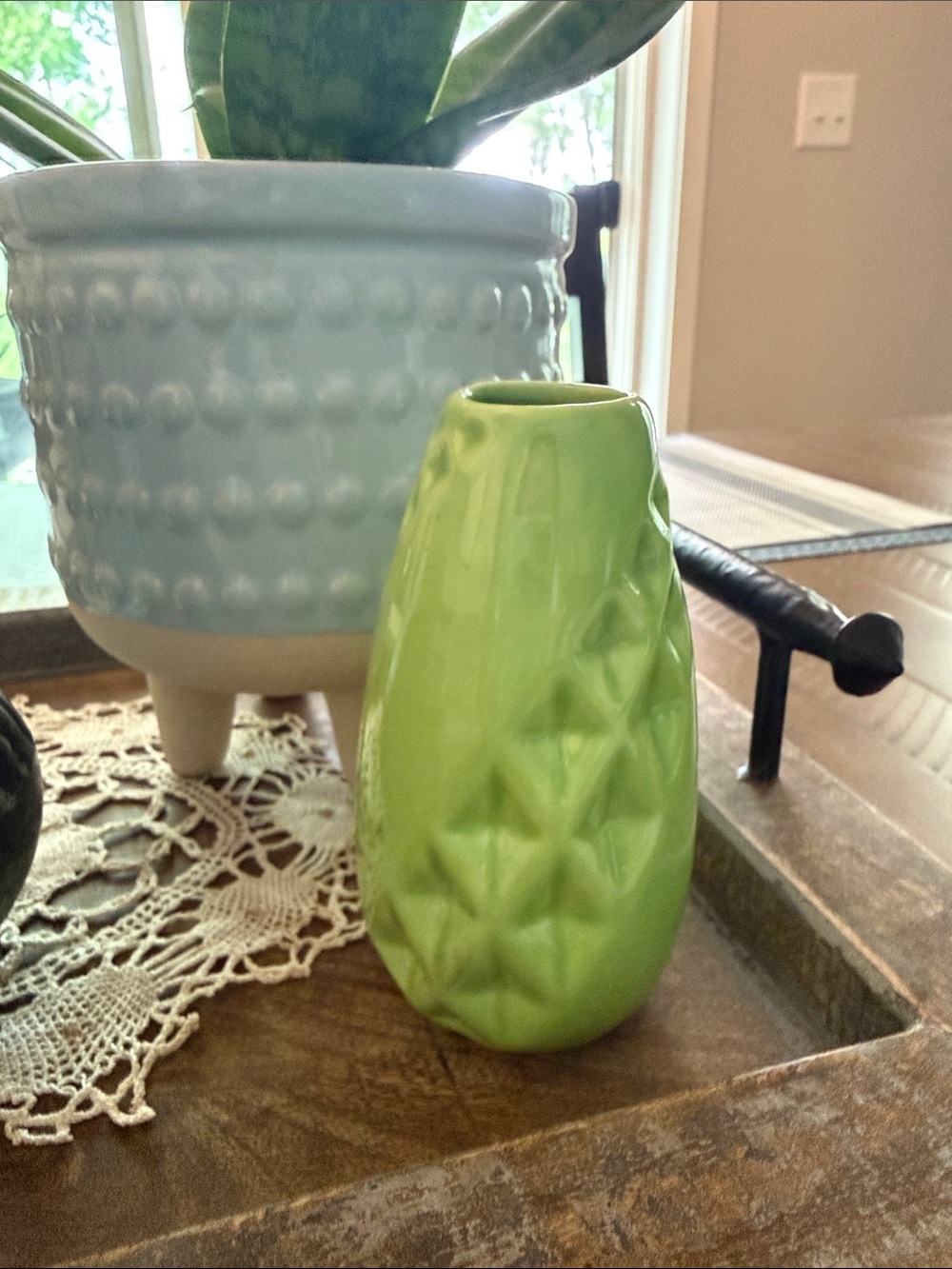 Vintage Green Ceramic Textured diamond Bud Vase - Home Accents